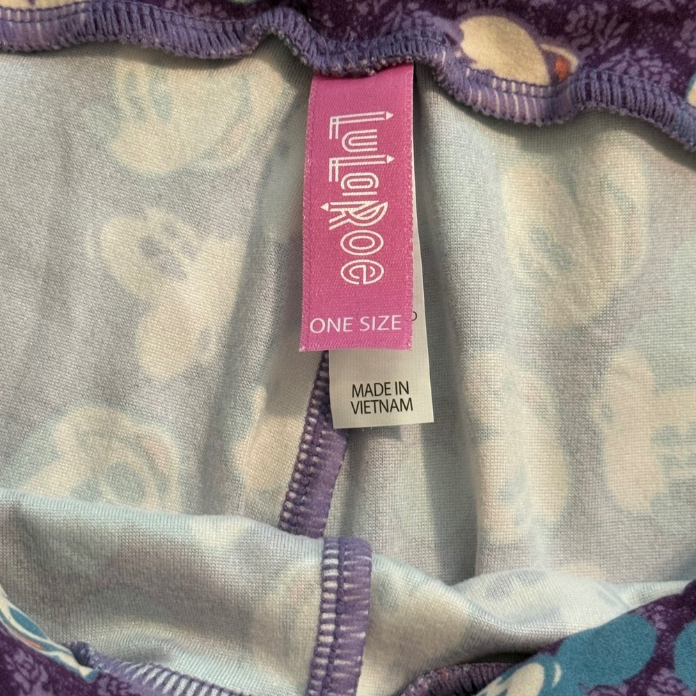 LuLaRoe Disney Mickey Mouse Leggings Purple Teal Floral OS One Size Womens - Picture 4 of 7